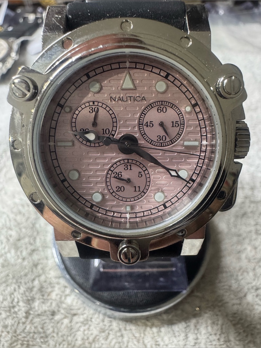 Nautica Stainless Chronograph Watch with Pink Dial